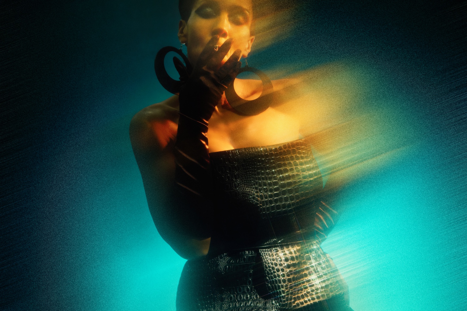 Experimental fashion portrait with motion and light