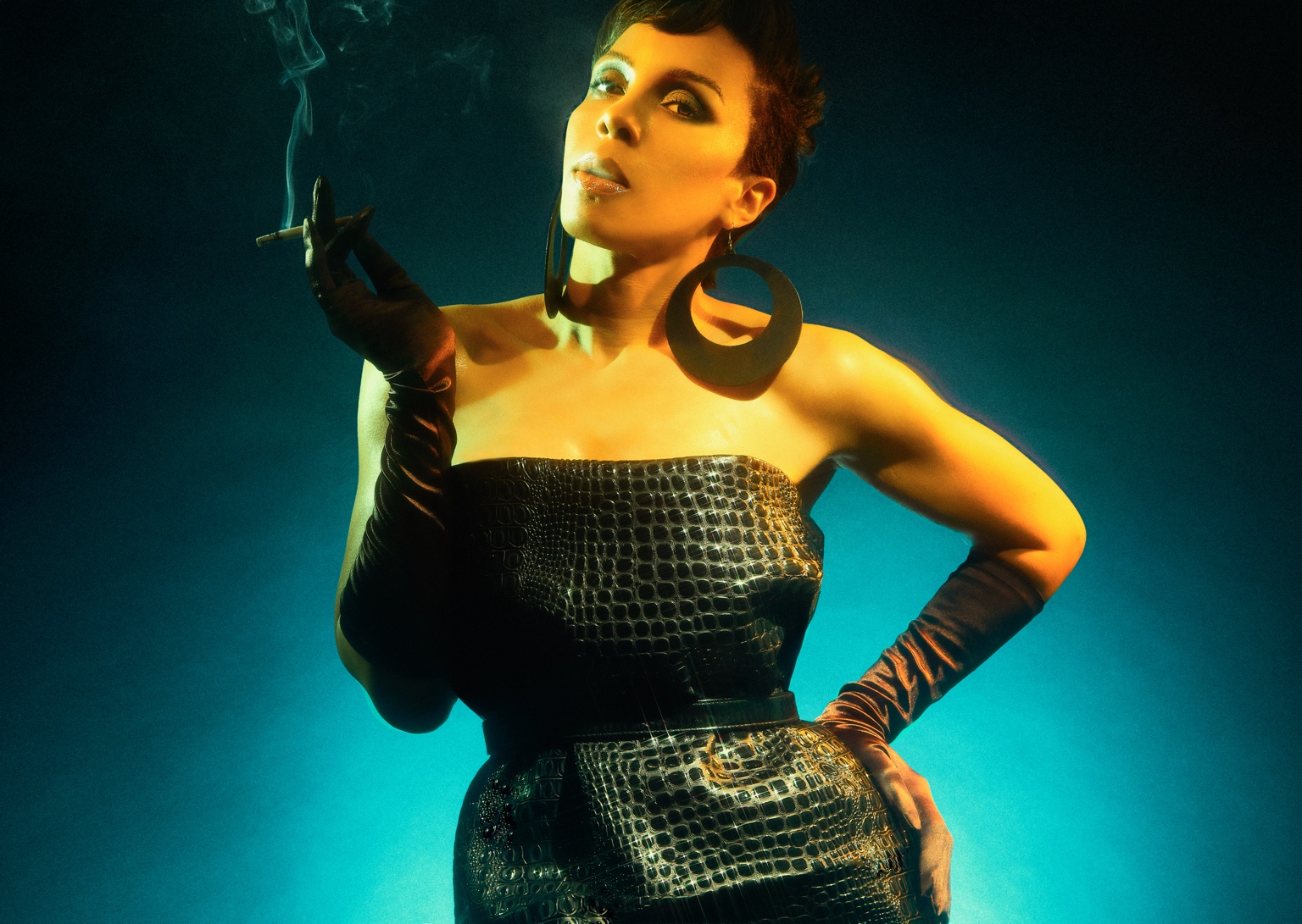 Cinematic fashion portrait with smoke